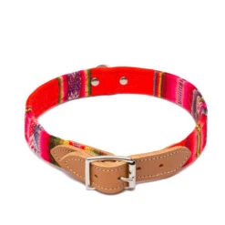 Collier Pour Chien Cuir Et Tissu Inca Orange