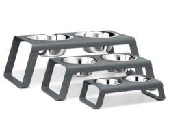 Double écuelle Surélevée Alu Design Pour Chien Desco -Chats Chiens Produits Magasin mc c06 005 01 stapel eat desco powder coated grey 1