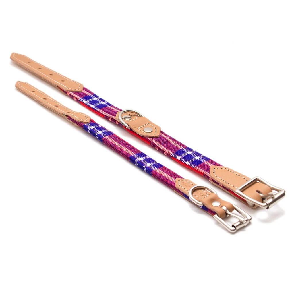 Collier Pour Chien Cuir Et Tissu Shuka Red 2 Collier Pour Chien Cuir Et Tissu Shuka Red – Image 2