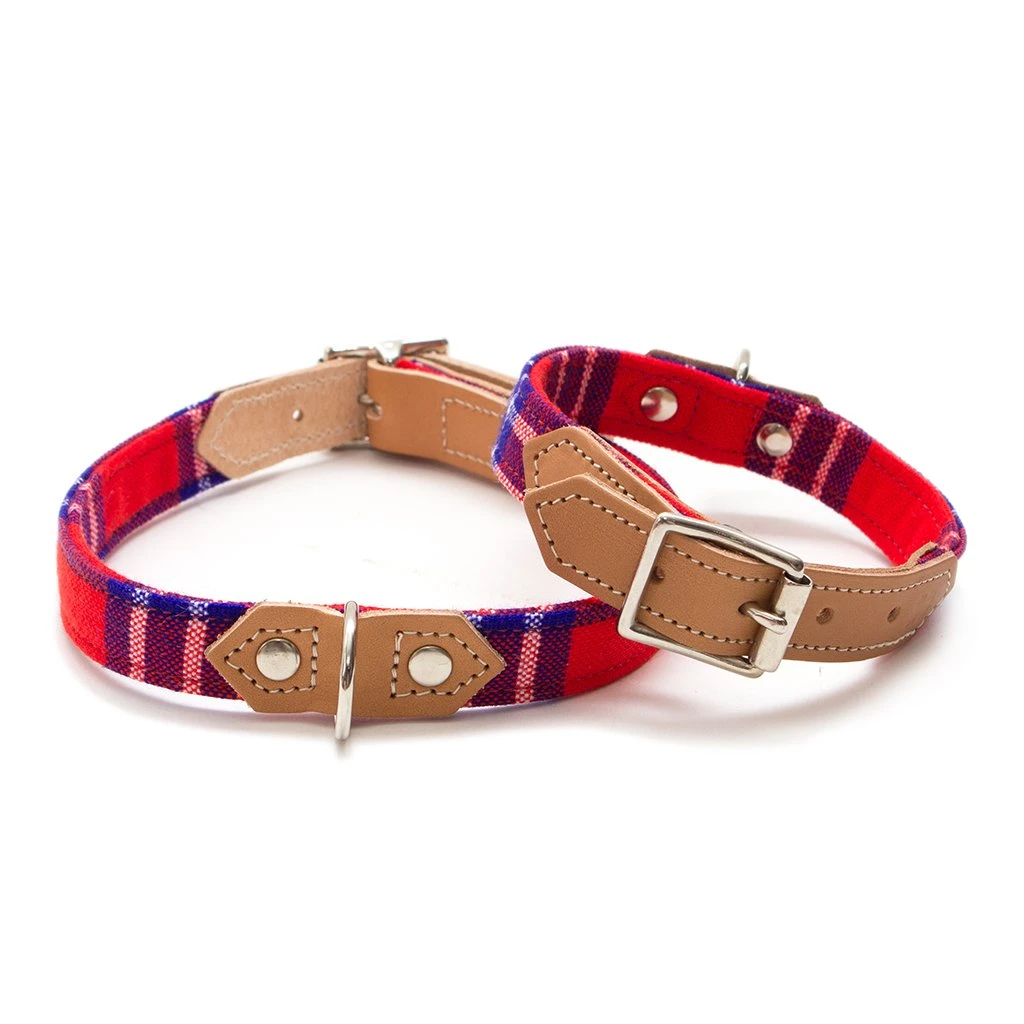 Collier Pour Chien Cuir Et Tissu Shuka Red 1 Collier Pour Chien Cuir Et Tissu Shuka Red
